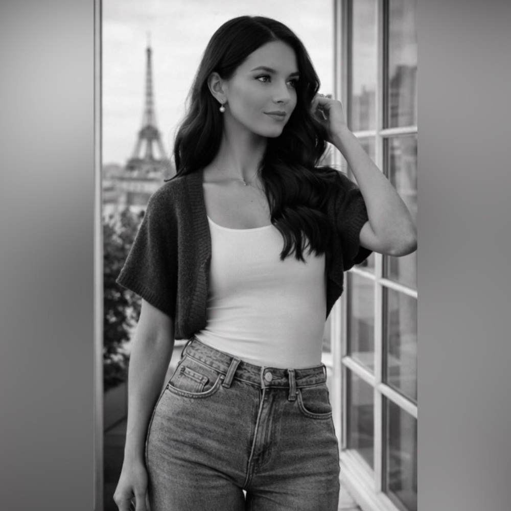 Sisley Ballet Shrug Olive Cropped Knit S Minimal